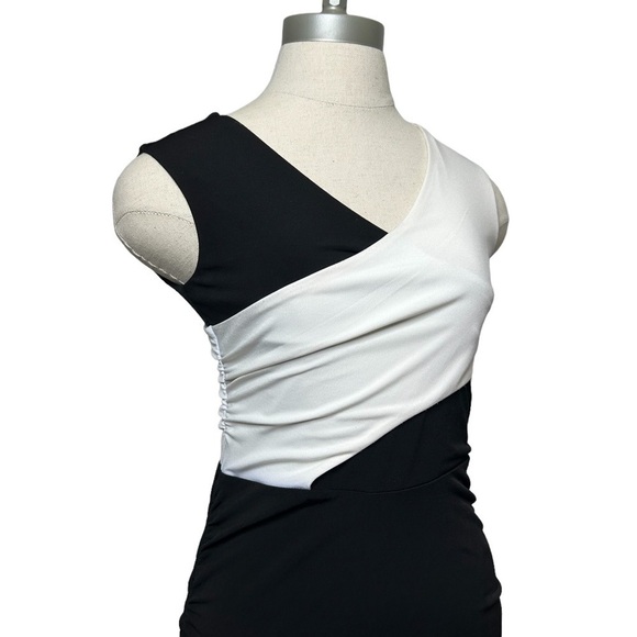 Rachel Roy Black and White ColorBlock Criss Cross Ruched Midi Dress - Picture 9 of 16
